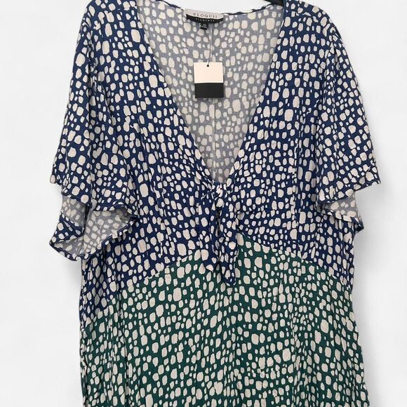 Eloquii Two-Tone Blue & Green Tie-Front Slit Midi Dress – Plus Size 26 Boho Chic - Picture 4 of 8